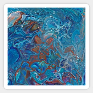 Paint pouring blue rust sienna mixed media Sticker